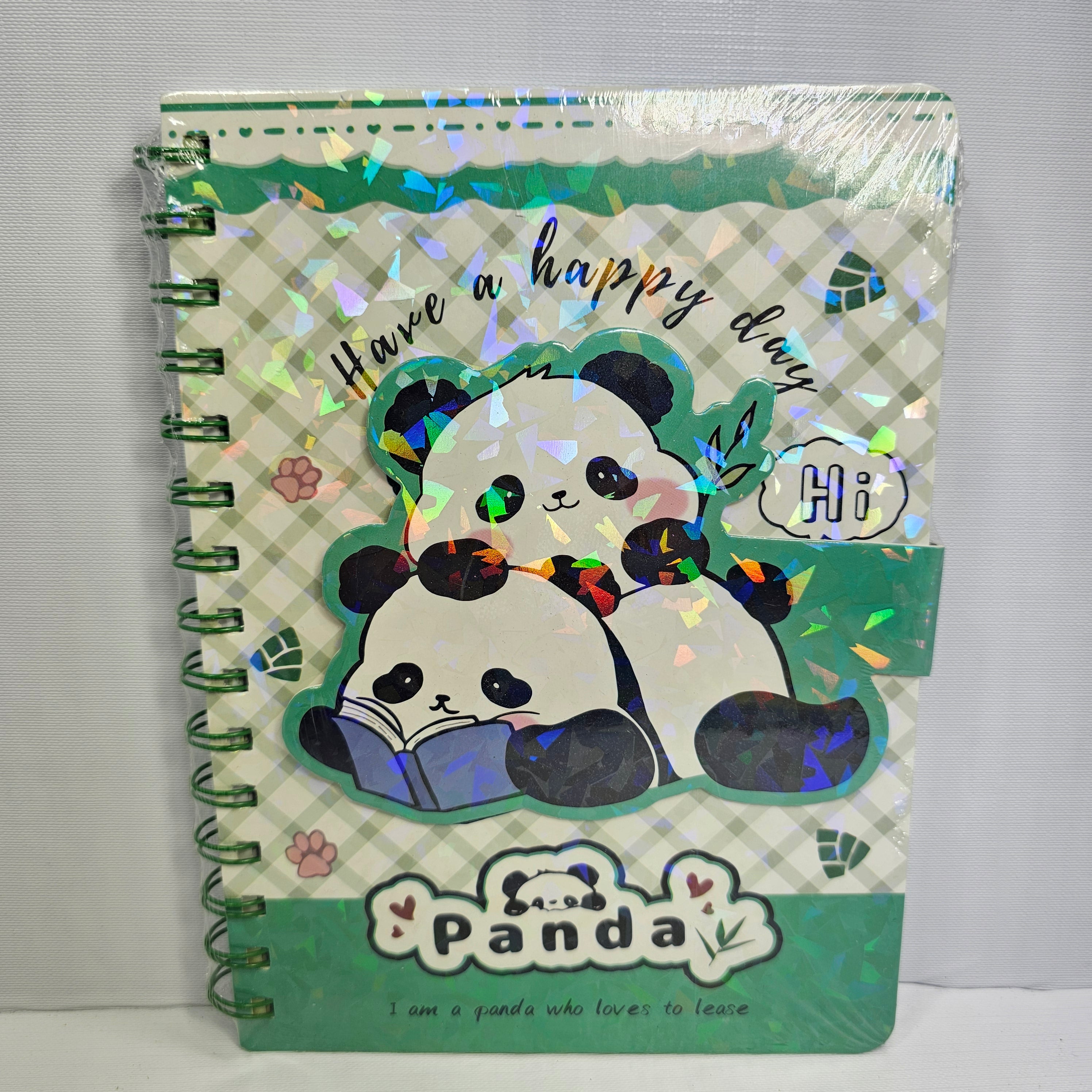 Agenda con Cierre Panda | 4 Diseños, 70 Hojas Decoradas, 20x13.5 cm, Anillada