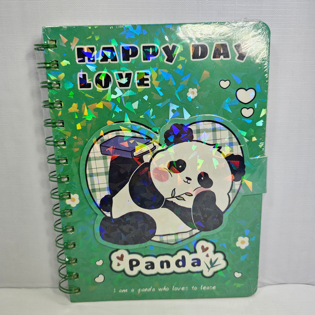 Agenda con Cierre Panda | 4 Diseños, 70 Hojas Decoradas, 20x13.5 cm, Anillada