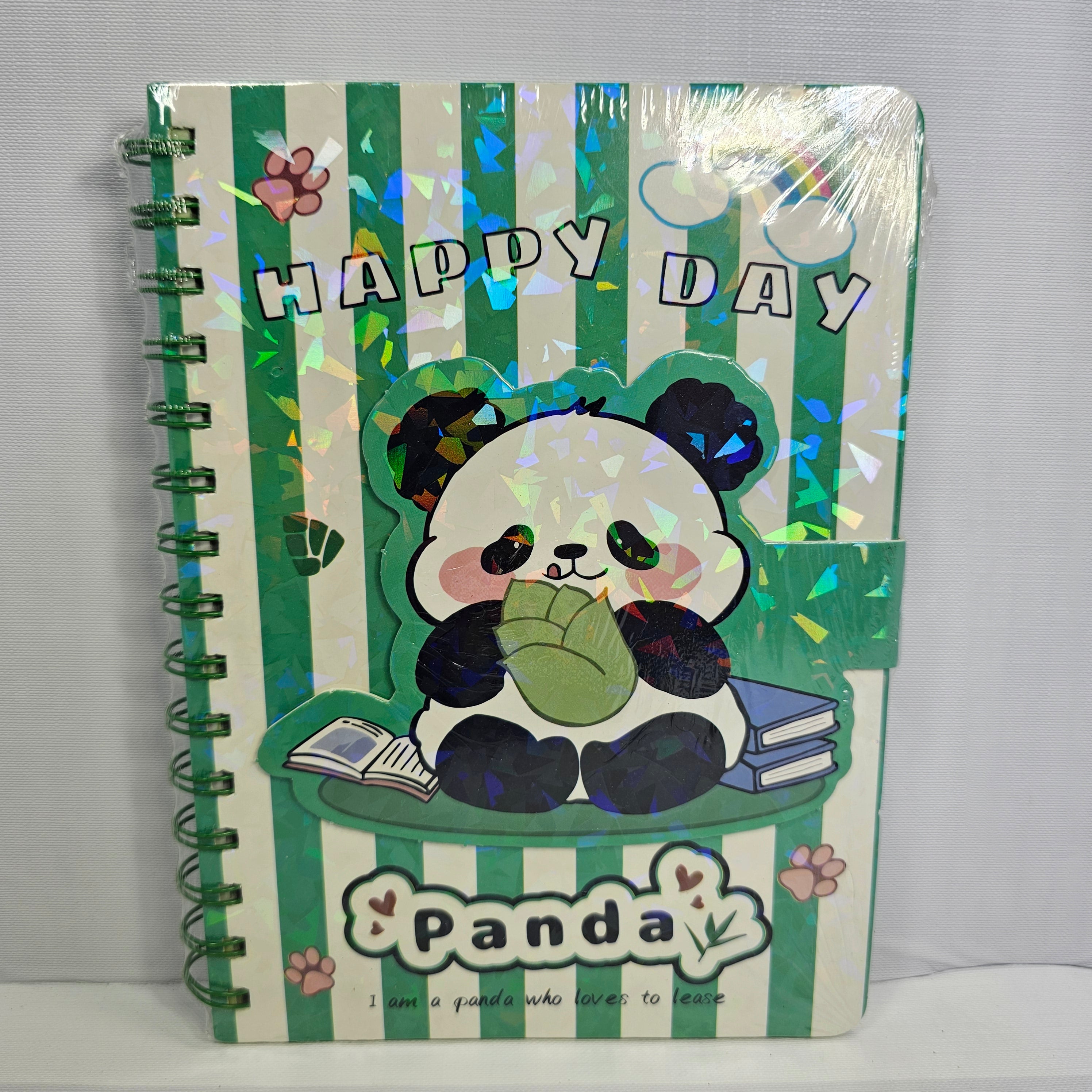 Agenda con Cierre Panda | 4 Diseños, 70 Hojas Decoradas, 20x13.5 cm, Anillada