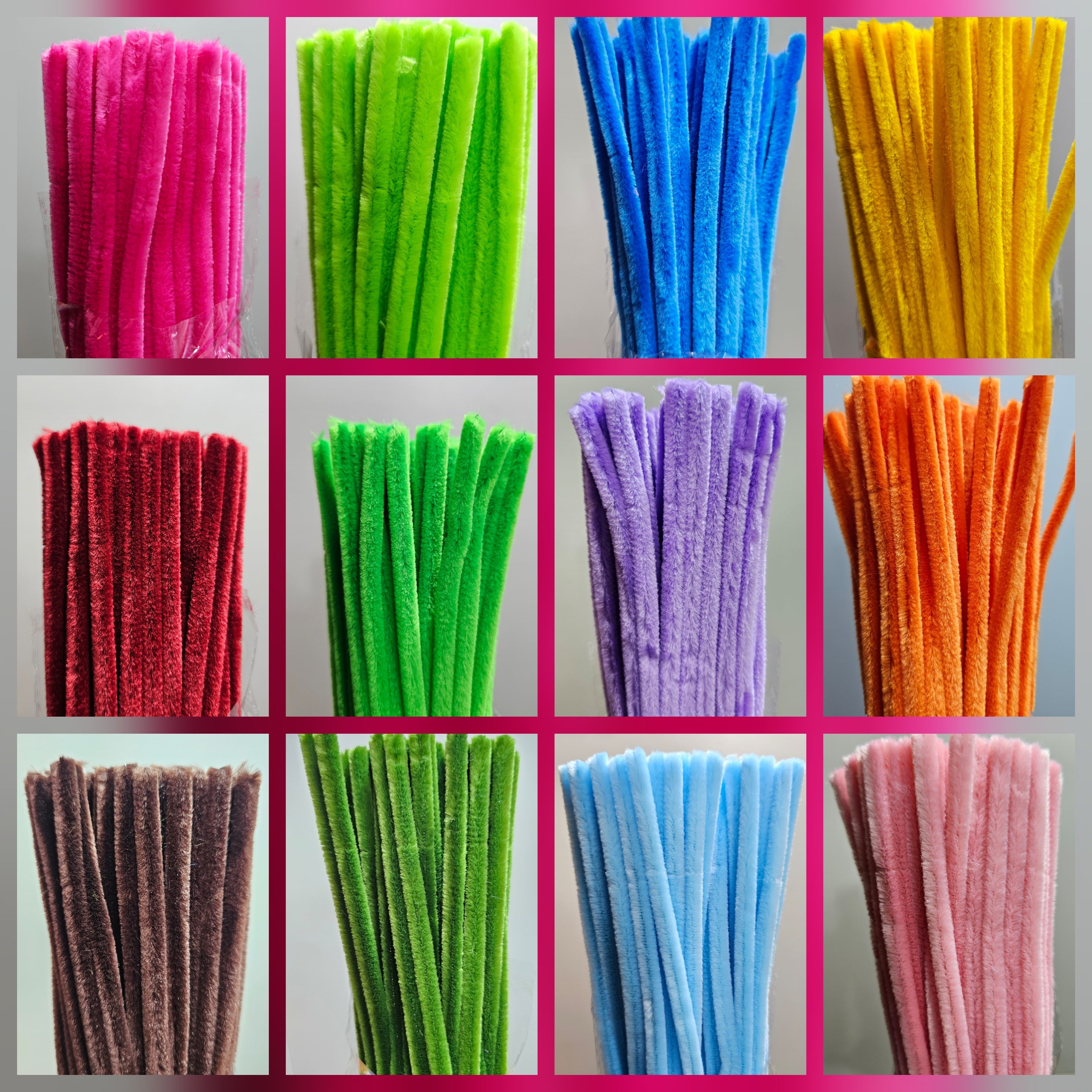 Varillas de Chenille Extra Tupidas - Limpiapipas | 30cm x 8mm | Kit Completo 12 Colores Surtidos | Para Flores y Manualidades