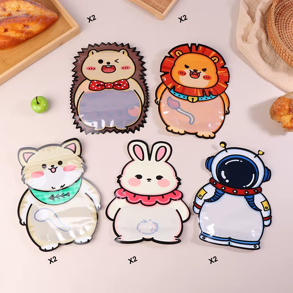 Bolsitas Zip de Animalitos 3D set reutilizable | Surtidas, con Barriga Transparente y Base Autónoma
