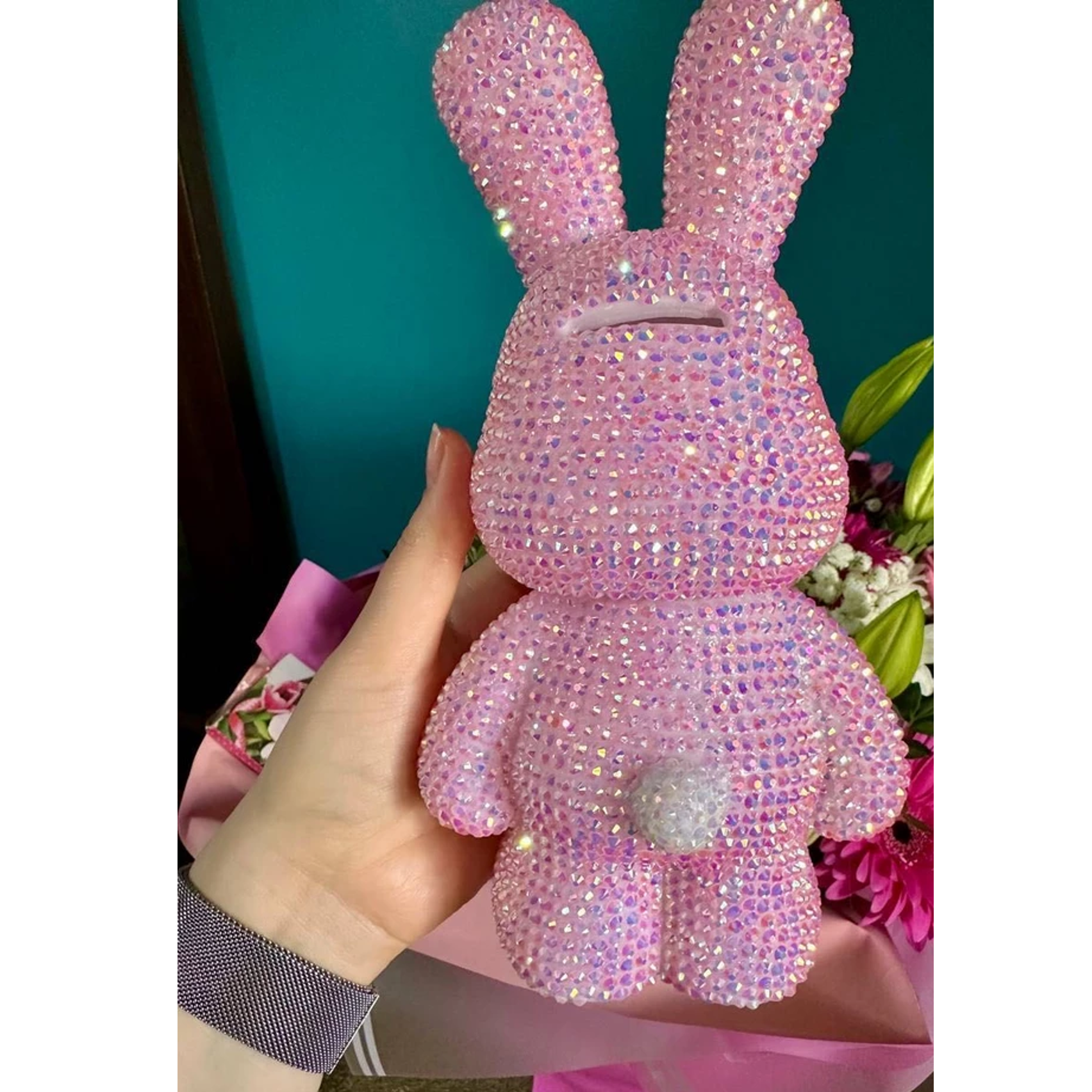 Kit DIY Alcancía Conejo con Piedras Diamantes Brillantes | Todo Incluido | Manualidad 3D 22.8 cm