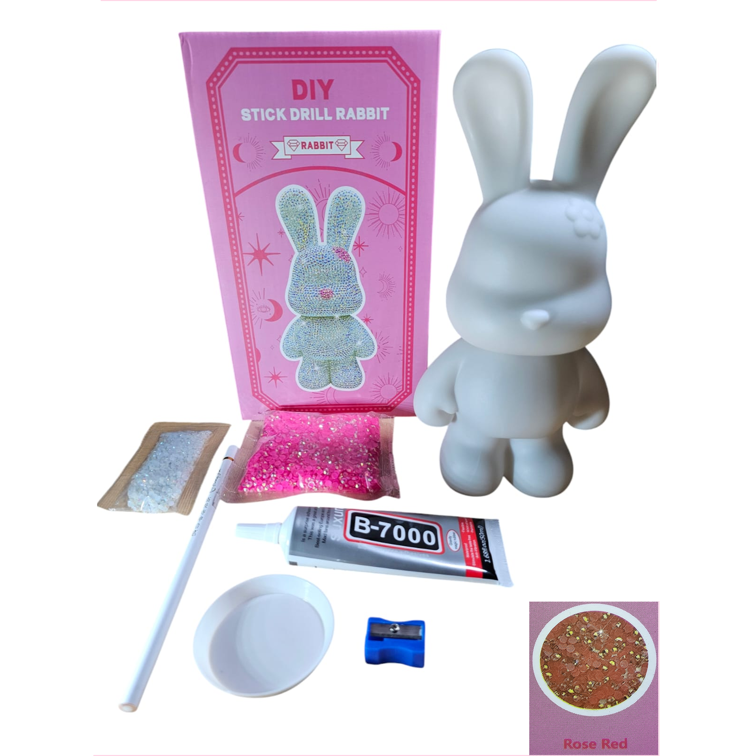 Kit DIY Alcancía Conejo con Piedras Diamantes Brillantes | Todo Incluido | Manualidad 3D 22.8 cm