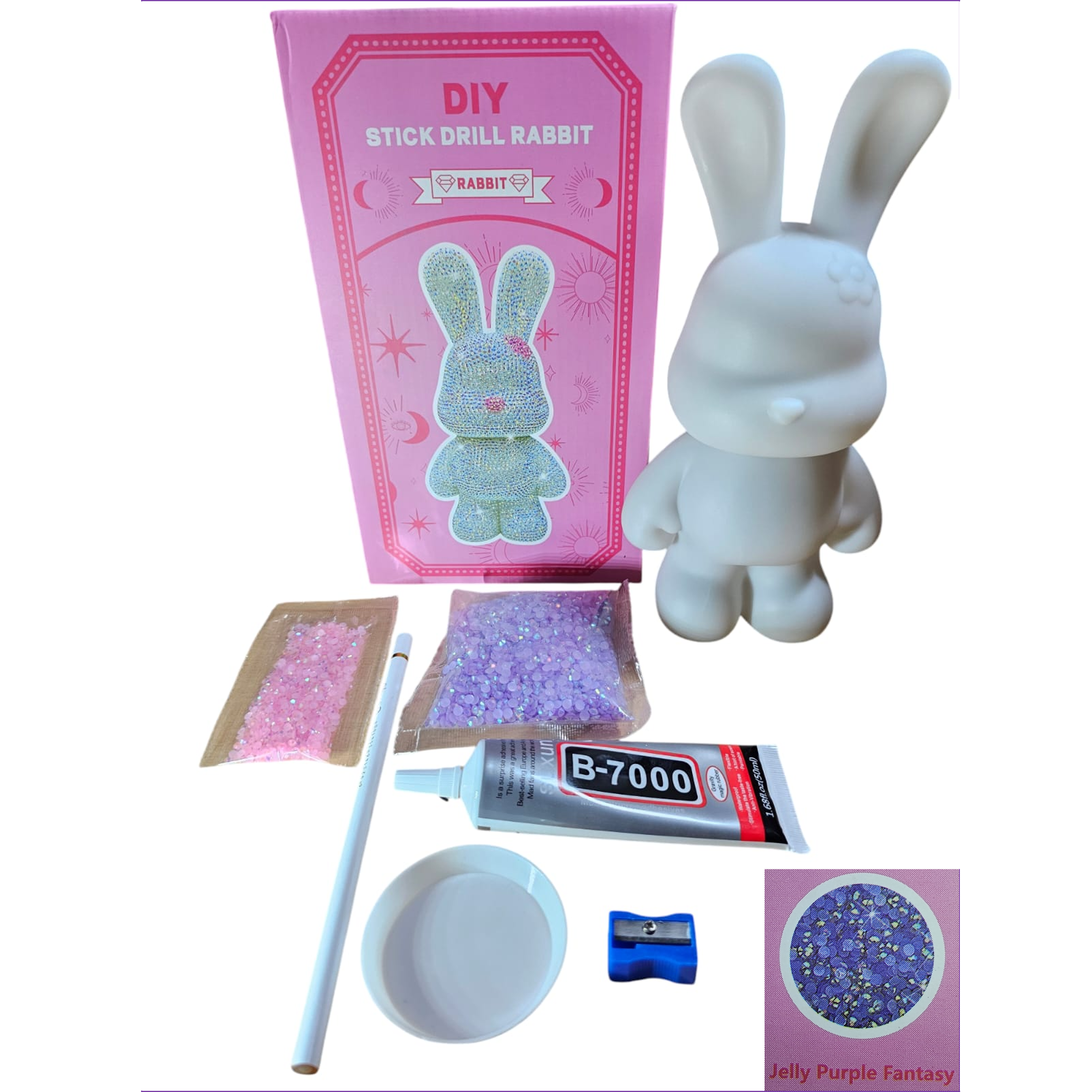 Kit DIY Alcancía Conejo con Piedras Diamantes Brillantes | Todo Incluido | Manualidad 3D 22.8 cm