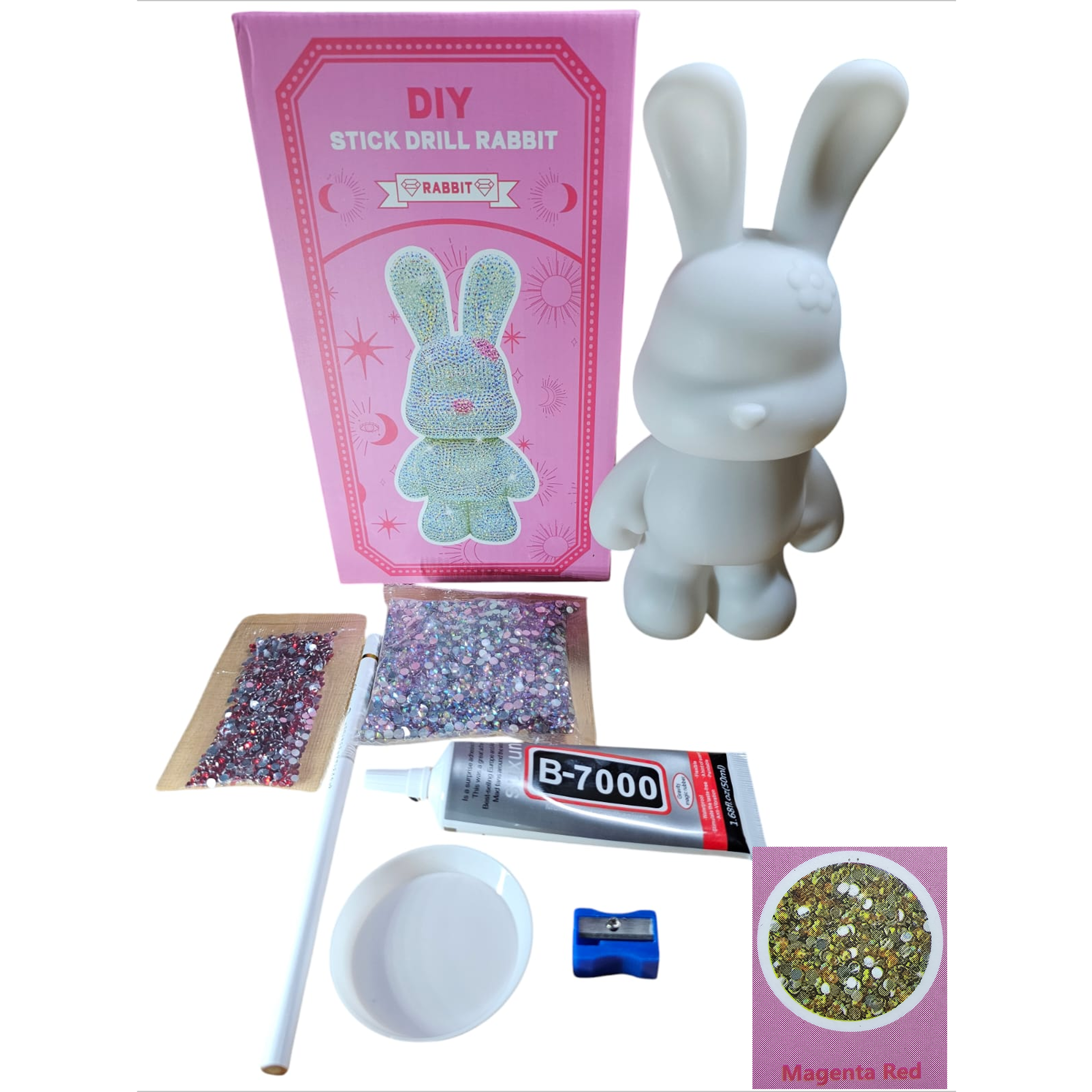 Kit DIY Alcancía Conejo con Piedras Diamantes Brillantes | Todo Incluido | Manualidad 3D 22.8 cm