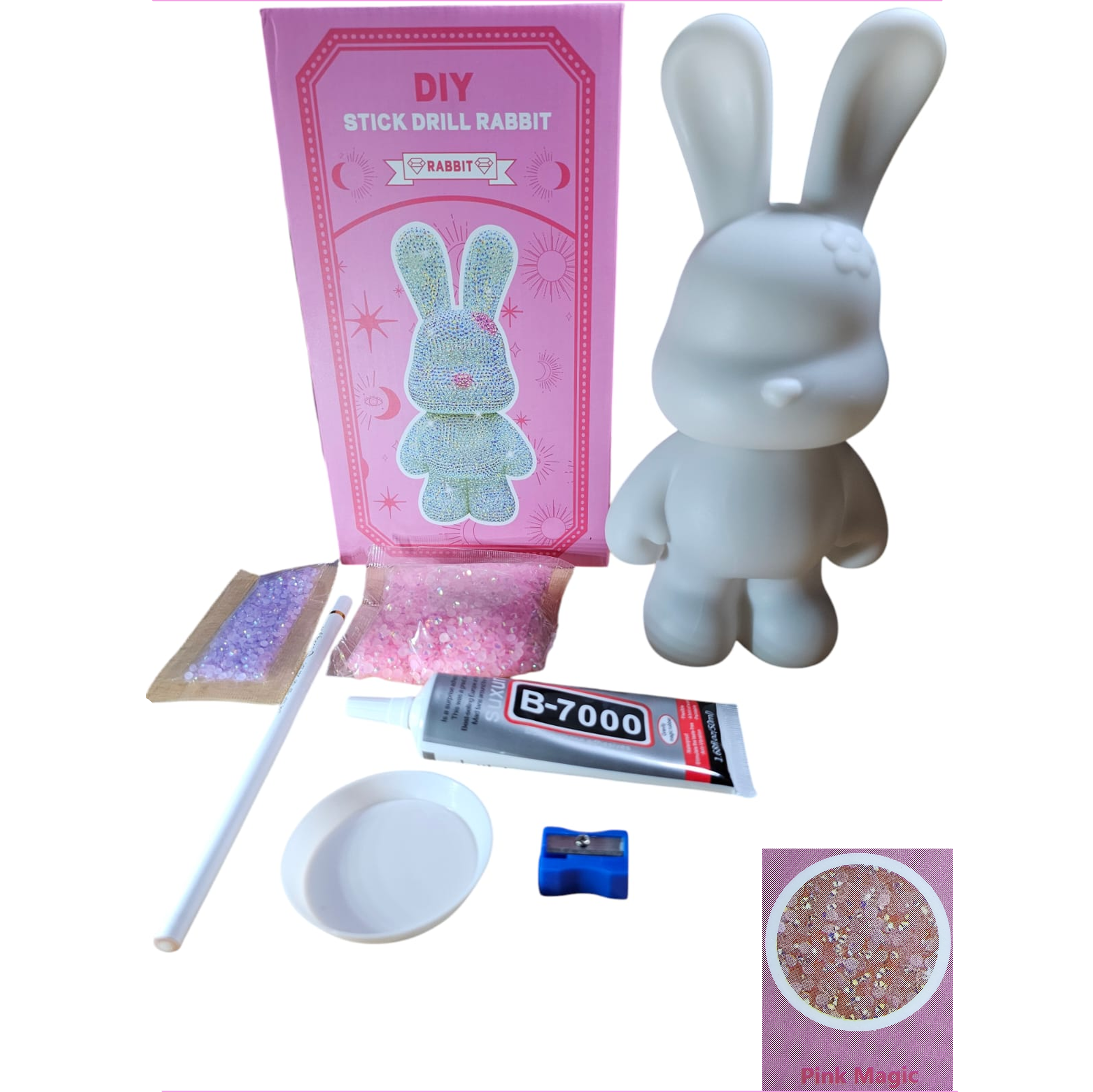 Kit DIY Alcancía Conejo con Piedras Diamantes Brillantes | Todo Incluido | Manualidad 3D 22.8 cm