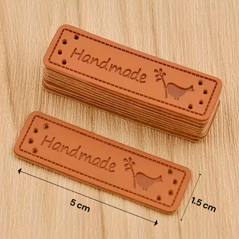 Etiquetas de Cuero PU "Handmade" con Pajarito | 5x1.5 cm | Para Tus Creaciones