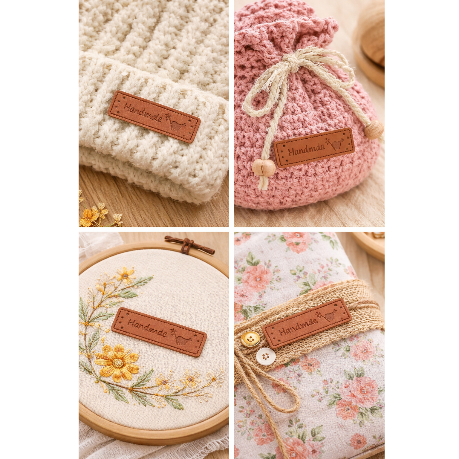 Etiquetas de Cuero PU "Handmade" con Pajarito | 5x1.5 cm | Para Tus Creaciones