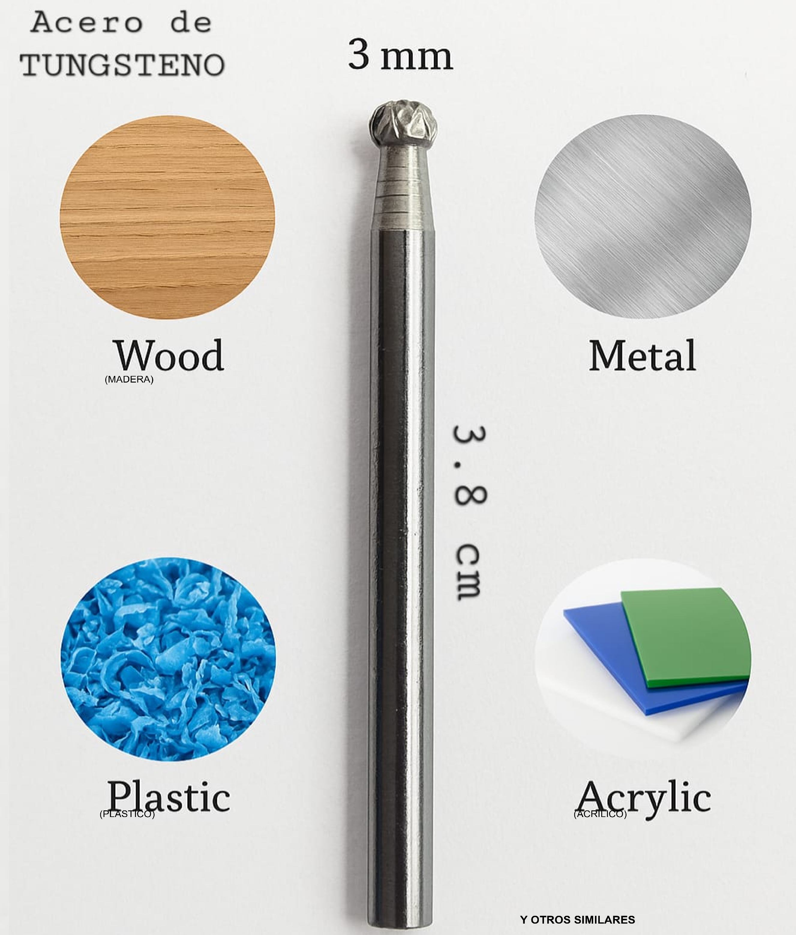 Fresa de Carburo de Tungsteno Punta Bola 3mm | Para Tallar Madera, Acrílico, Metal y Plástico