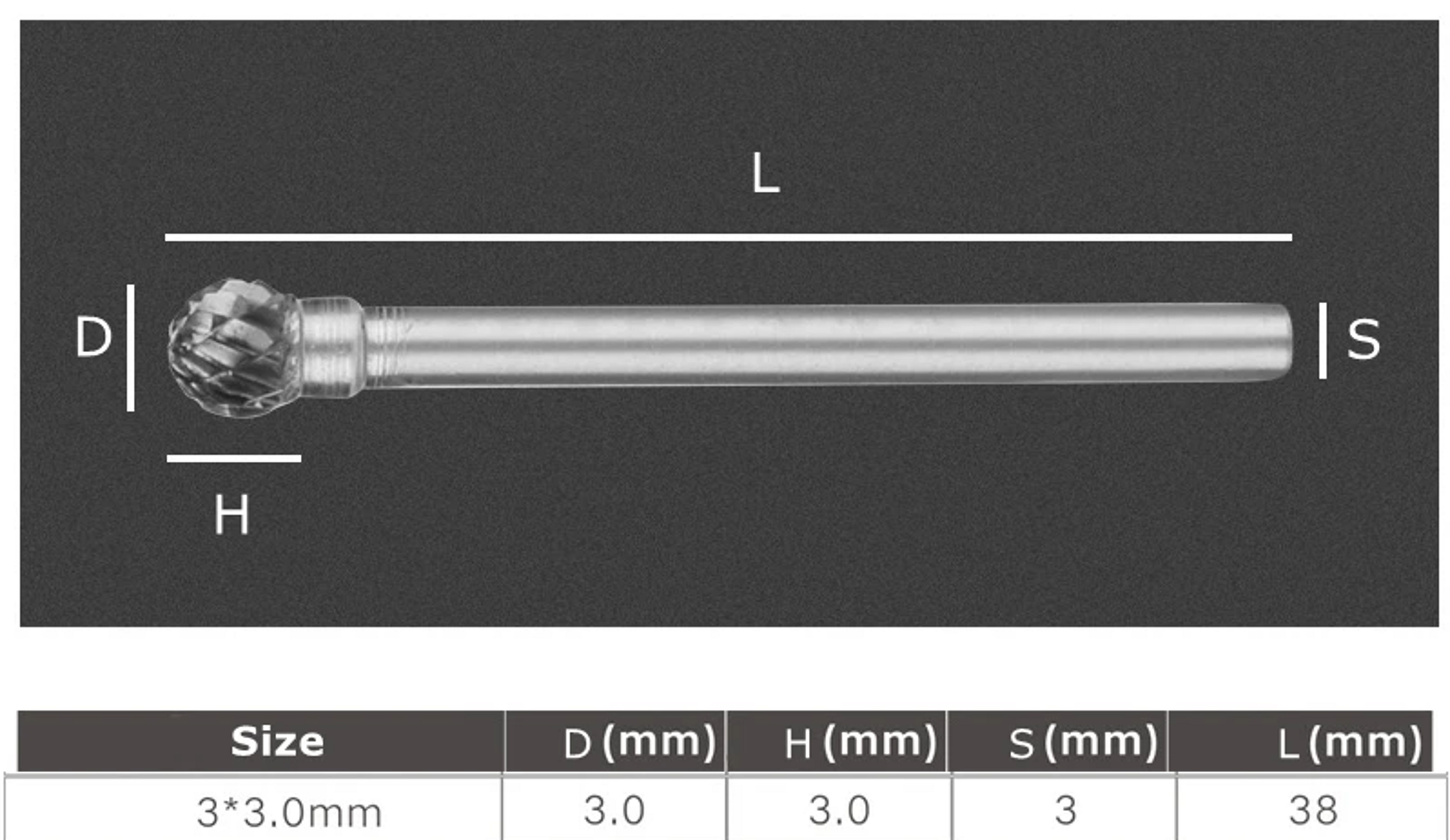 Fresa de Carburo de Tungsteno Punta Bola 3mm | Para Tallar Madera, Acrílico, Metal y Plástico