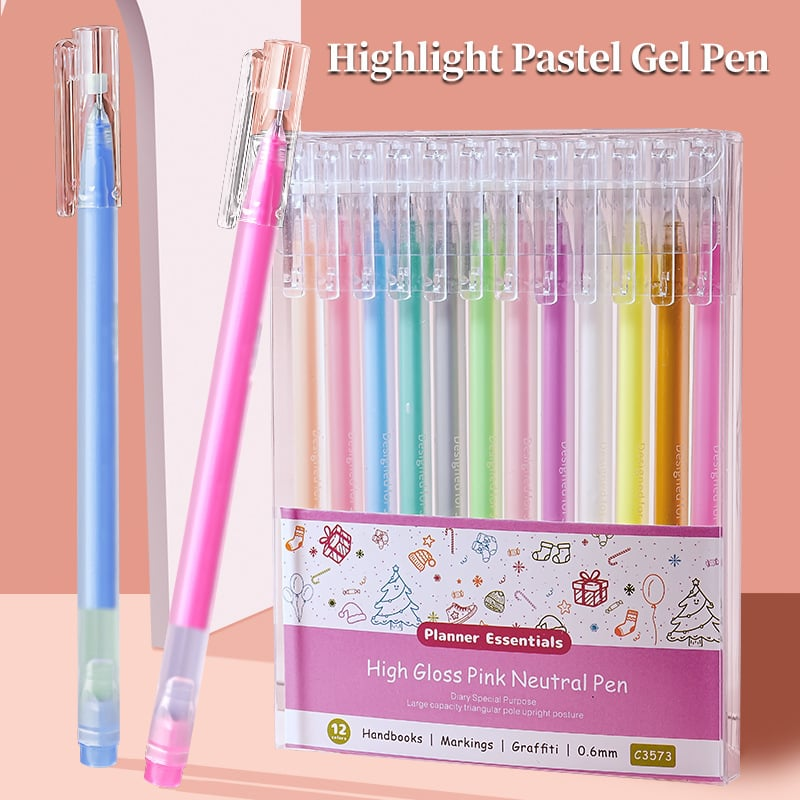 Bolígrafos de Gel Pastel de Alto Brillo | 0.6mm, Tinta Permanente de Gran Capacidad, 12 Colores