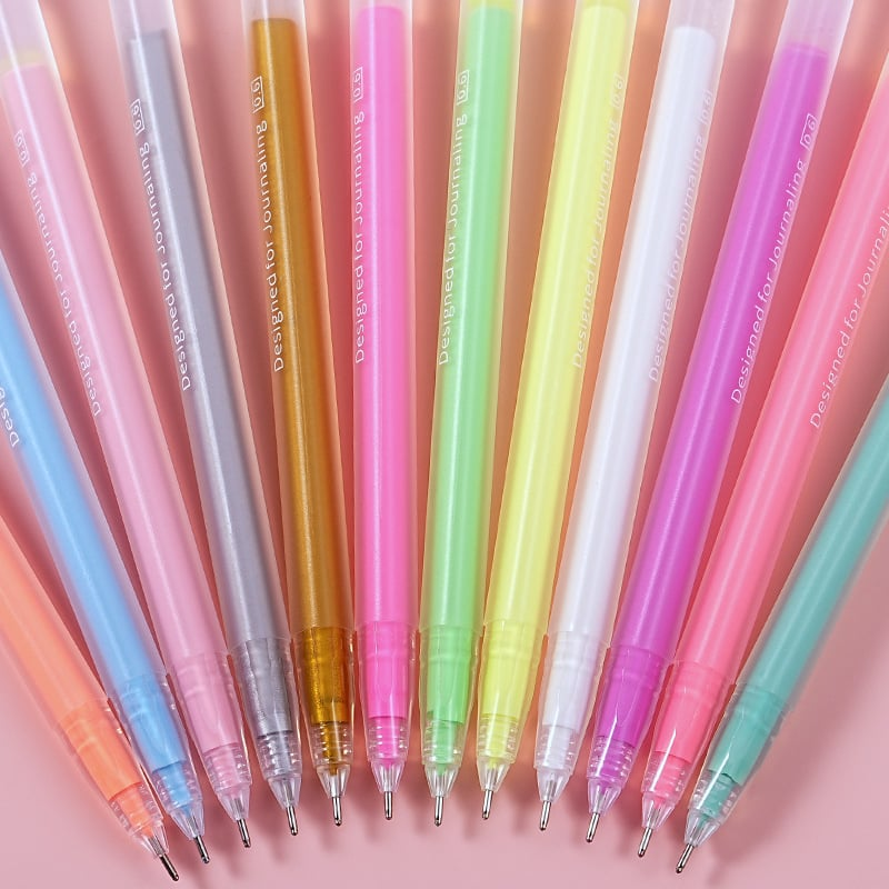 Bolígrafos de Gel Pastel de Alto Brillo | 0.6mm, Tinta Permanente de Gran Capacidad, 12 Colores