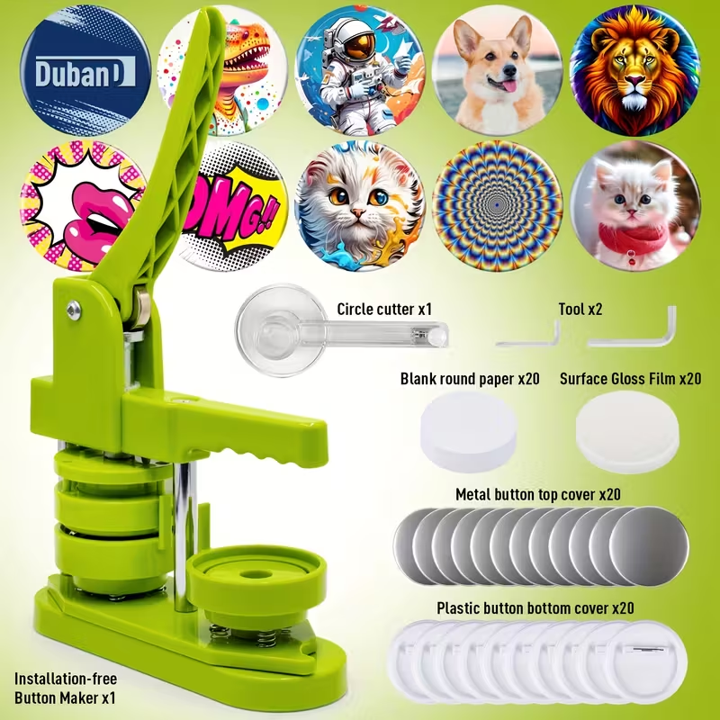 Máquina para Hacer Botones 58mm | Prensa Manual Verde con 20 Juegos Incluidos, Insignias DIY