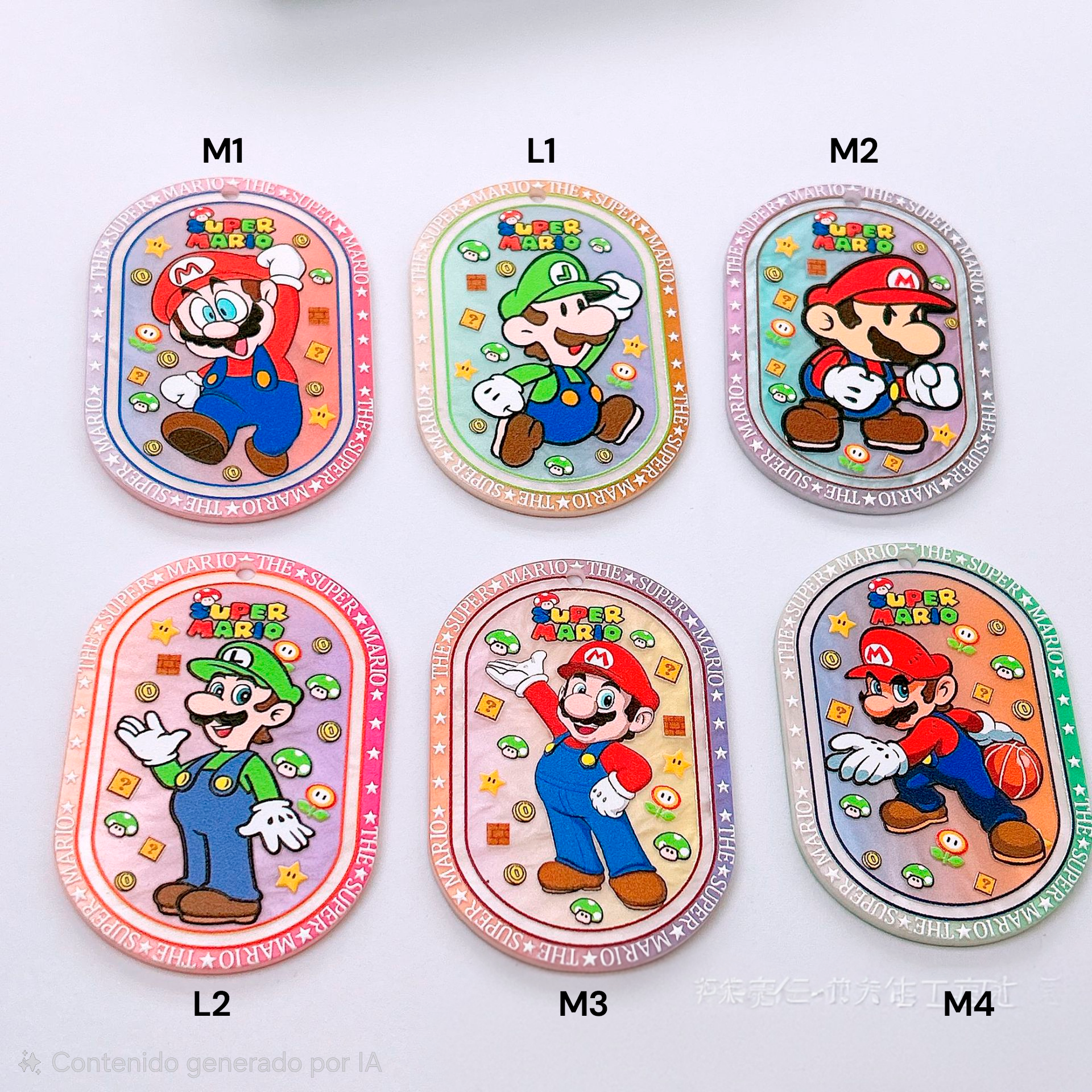 Tag Acrílico Mario Bros | Relieve Doble Cara 6x4.2 cm | Para Llaveros y Morrales