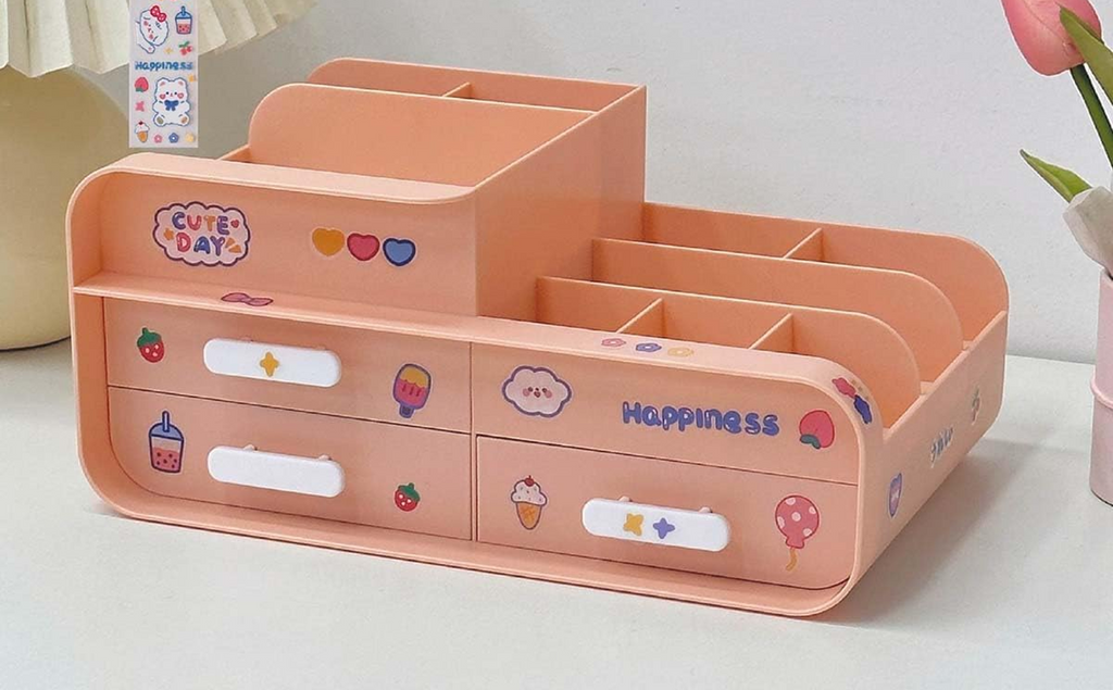 Organizador de Escritorio con Cajón | Resistentes Compartimentos Multiusos, Color Melón