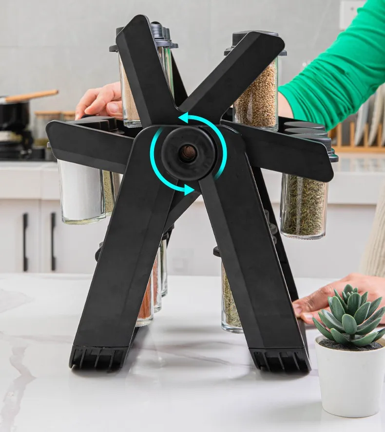 Organizador Giratorio con 18 Frascos de Vidrio | Para Cocina, Taller de Manualidades y Bisutería