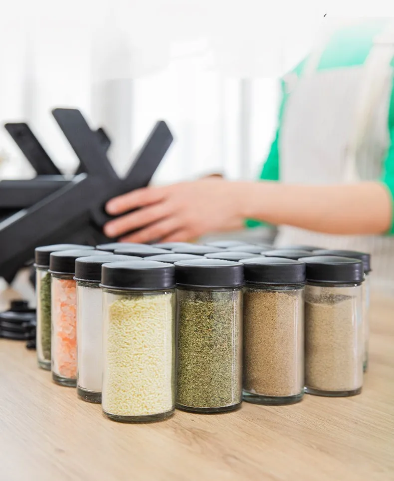 Organizador Giratorio con 18 Frascos de Vidrio | Para Cocina, Taller de Manualidades y Bisutería