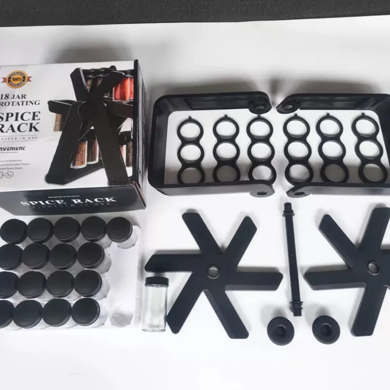 Organizador Giratorio con 18 Frascos de Vidrio | Para Cocina, Taller de Manualidades y Bisutería