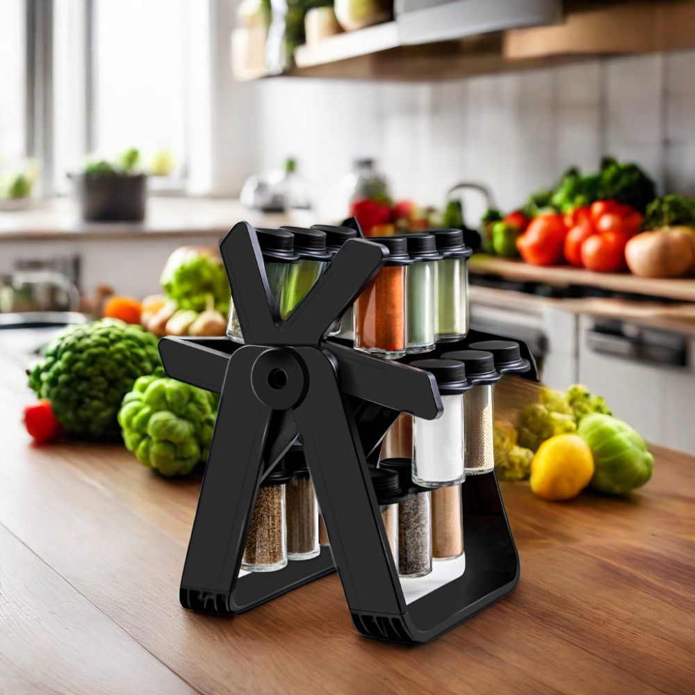 Organizador Giratorio con 18 Frascos de Vidrio | Para Cocina, Taller de Manualidades y Bisutería