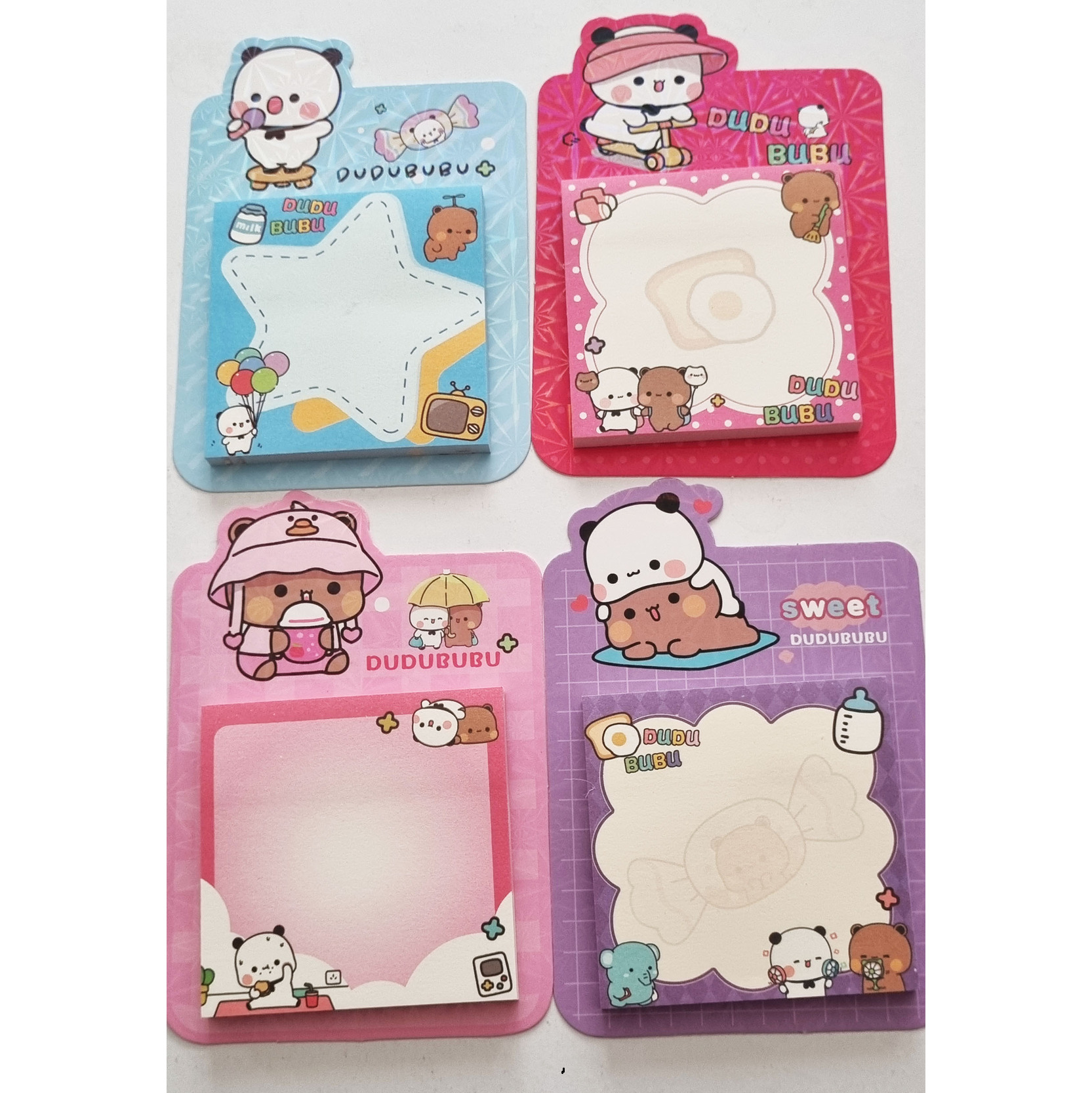 Post-it Notas Adhesivas Ositos Bubu | 50 Hojas 7.5x7.5 cm, Colores Fucsia, Rosado, Celeste, Morado