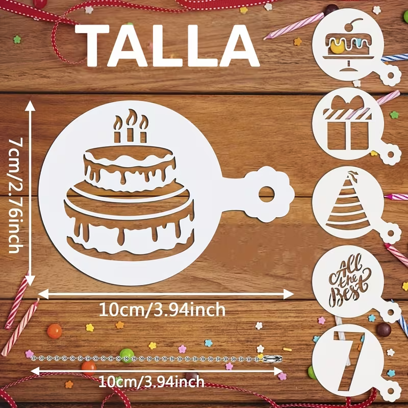 Stencil Circular Fiesta/Cumpleaños | 7 cm + Brazo 3 cm | Diseños Variados