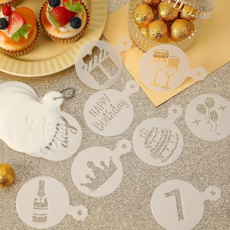 Stencil Circular Fiesta/Cumpleaños | 7 cm + Brazo 3 cm | Diseños Variados