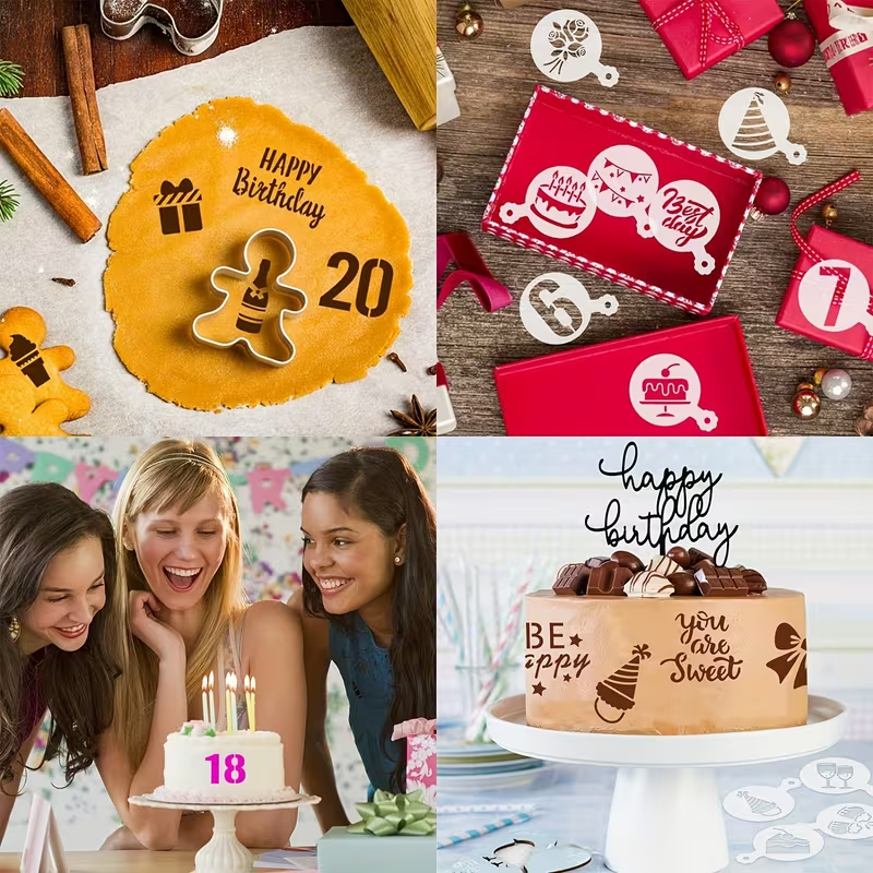 Stencil Circular Fiesta/Cumpleaños | 7 cm + Brazo 3 cm | Diseños Variados