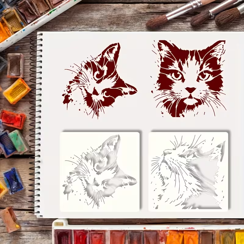 Stencil de Gatitos Realistas 15x15 cm | Detalles de Pelaje y Bigotes | 4 Diseños