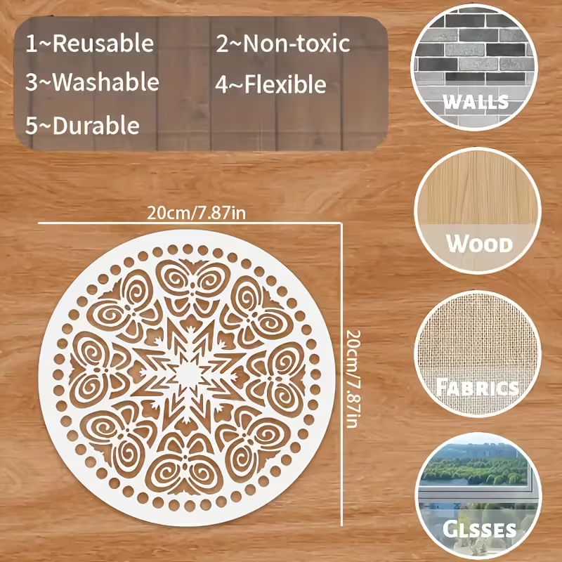 Stencil Mandala Grande 20x20 cm | Plantilla Reutilizable para Pintura y Decoración