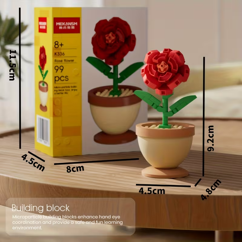 Mini Flores de Lego | Set Armable 88-108 Piezas | 6 Diseños: Girasol, Tulipán, Rosa, Clavel y más