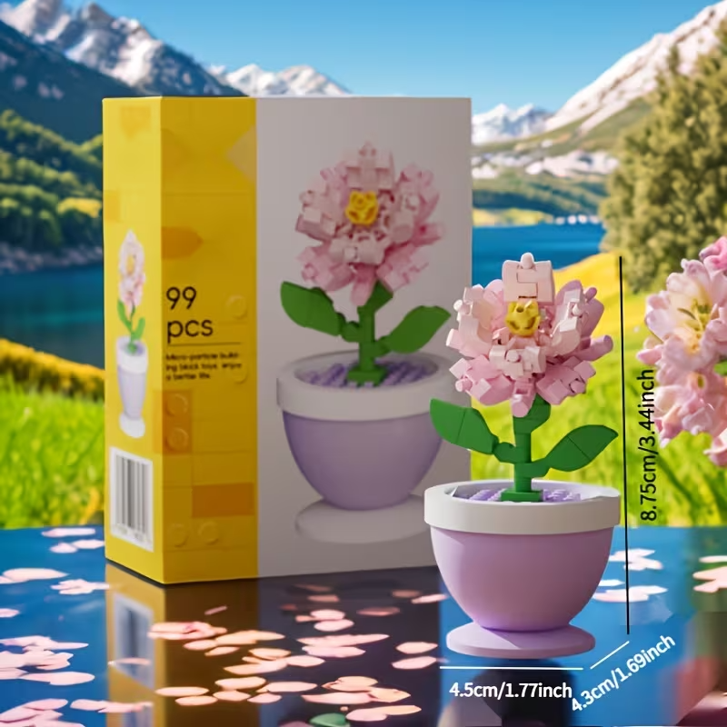 Mini Flores de Lego | Set Armable 88-108 Piezas | 6 Diseños: Girasol, Tulipán, Rosa, Clavel y más