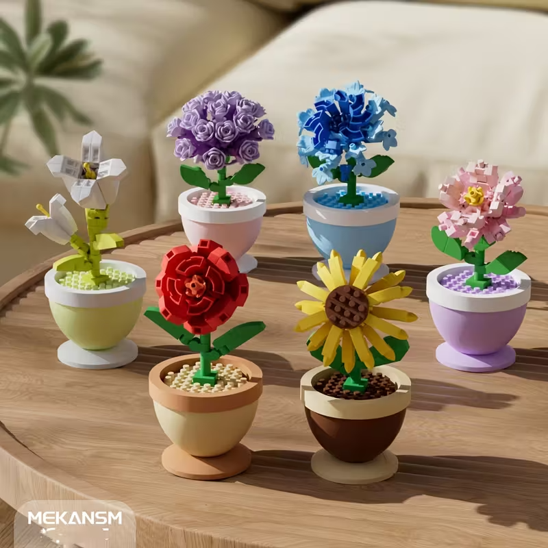 Mini Flores de Lego | Set Armable 88-108 Piezas | 6 Diseños: Girasol, Tulipán, Rosa, Clavel y más