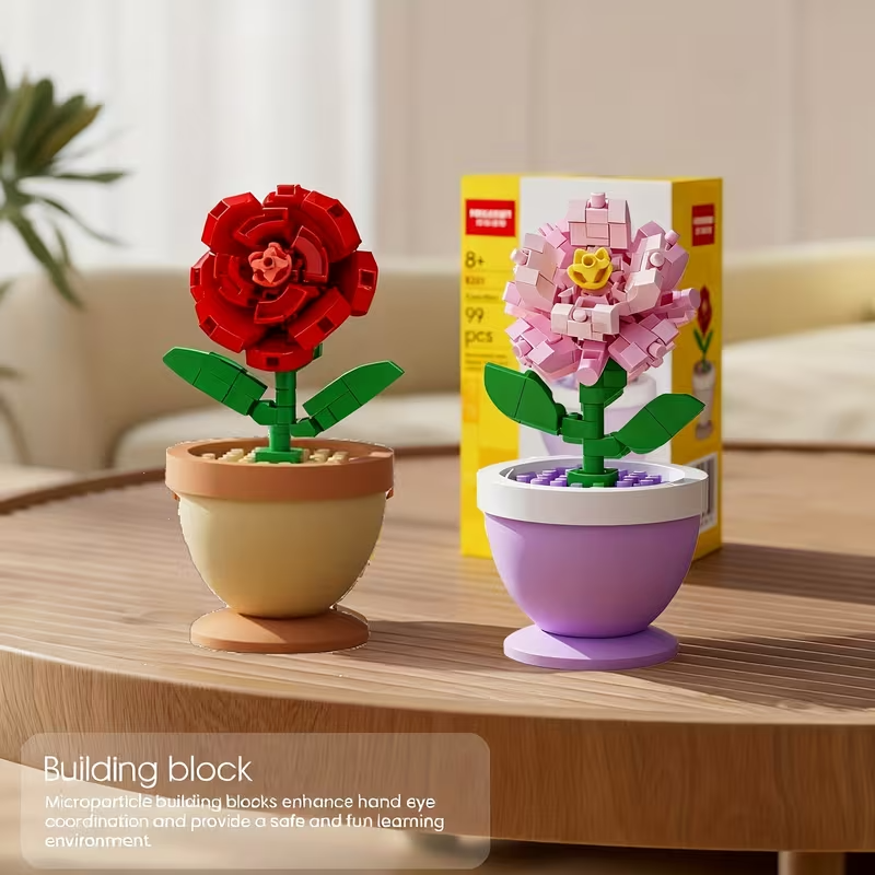 Mini Flores de Lego | Set Armable 88-108 Piezas | 6 Diseños: Girasol, Tulipán, Rosa, Clavel y más