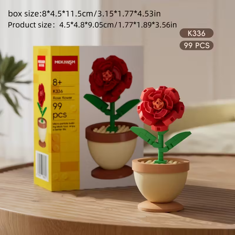 Mini Flores de Lego | Set Armable 88-108 Piezas | 6 Diseños: Girasol, Tulipán, Rosa, Clavel y más