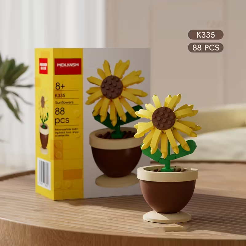 Mini Flores de Lego | Set Armable 88-108 Piezas | 6 Diseños: Girasol, Tulipán, Rosa, Clavel y más