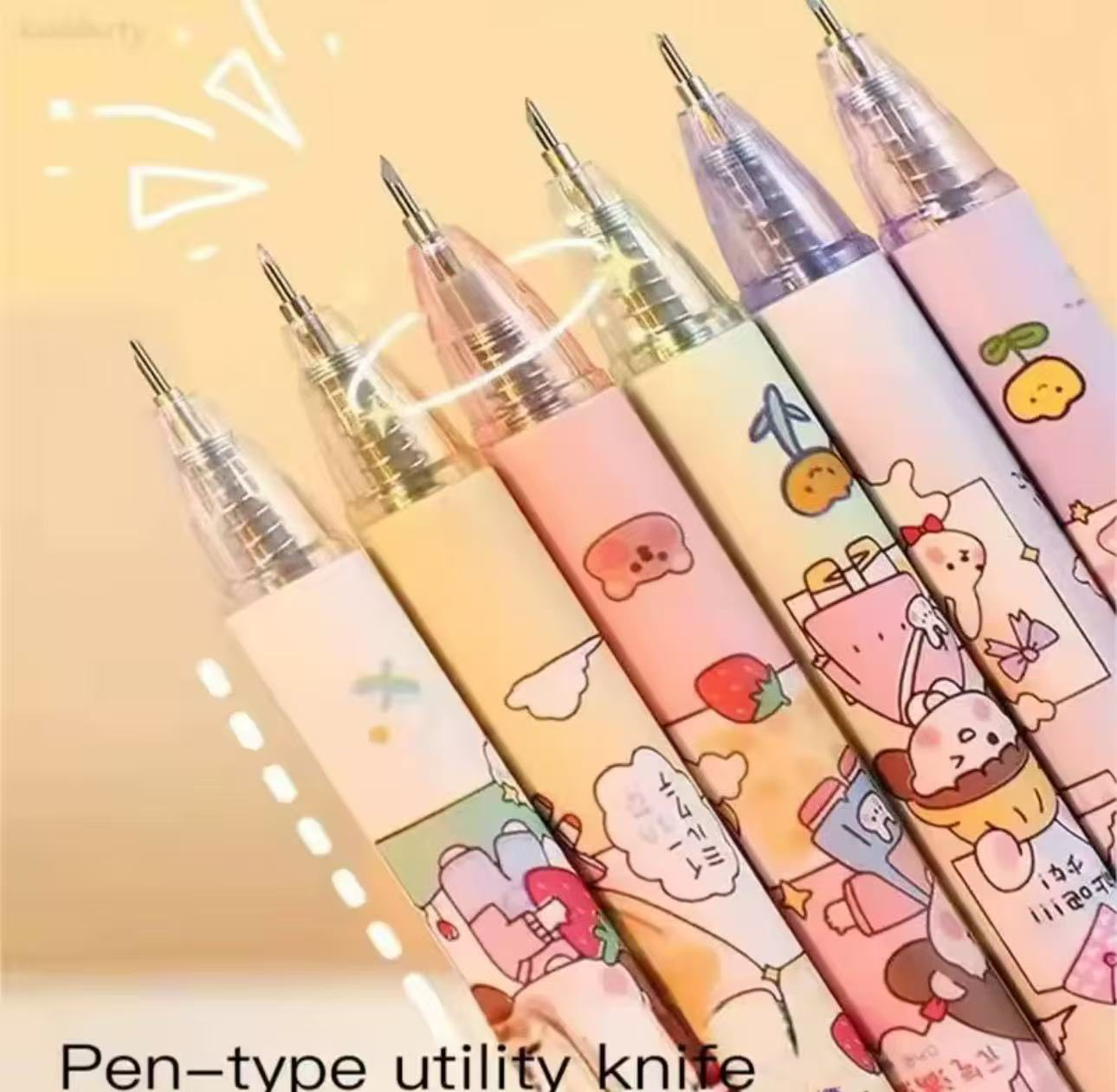 Pack Sorpresa 10 Lapiceros Cutter Kawaii | Diseños Aleatorios, Cuchilla Reafilable, para Manualidades de Precisión
