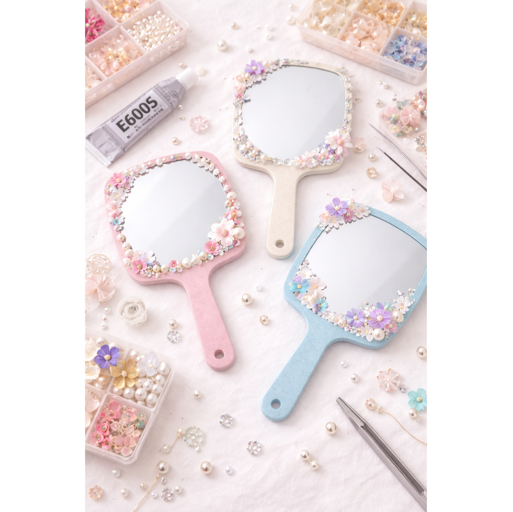 Espejo Personalizable de Mano Pastel con Efecto Codorniz | 12.5x12.5 cm + Mango | Para Decorar