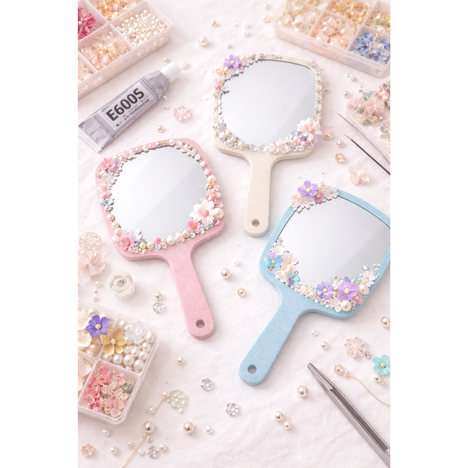 Espejo Personalizable de Mano Pastel con Efecto Codorniz | 12.5x12.5 cm + Mango | Para Decorar