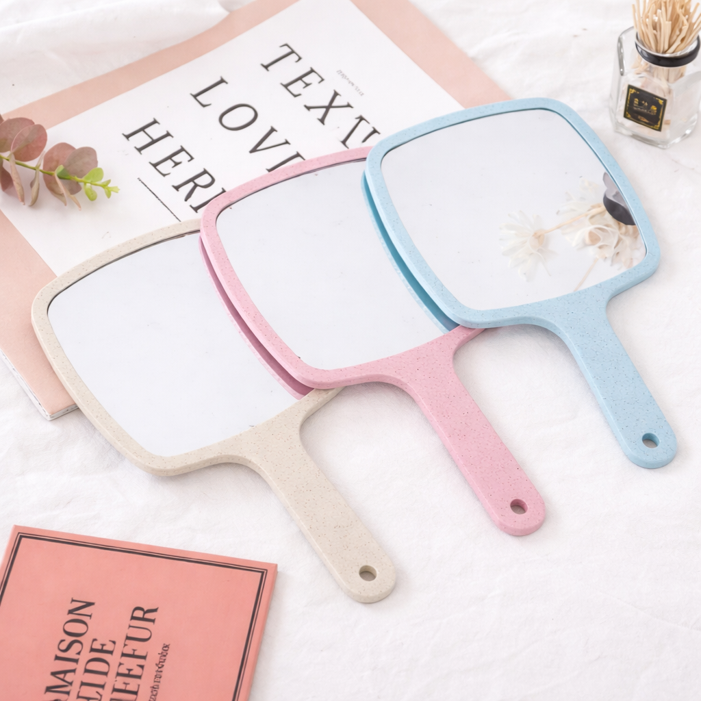 Espejo Personalizable de Mano Pastel con Efecto Codorniz | 12.5x12.5 cm + Mango | Para Decorar