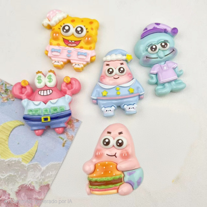 Apliques Gigantes de Resina 3D | Hasta 6 cm | Sets de Stitch, Pooh y Bob Esponja | 5 Apliques por Set