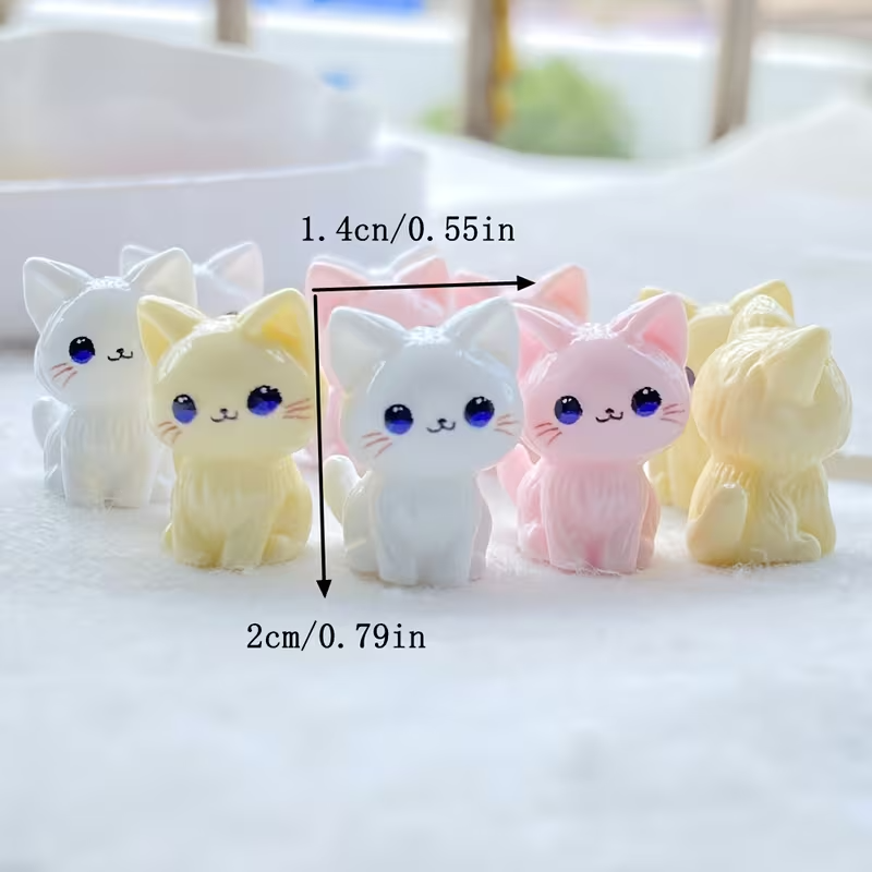 Mini Gatitos 3D de Resina | 2 cm Sentaditos | Colores: Blanco, Rosa, Amarillo