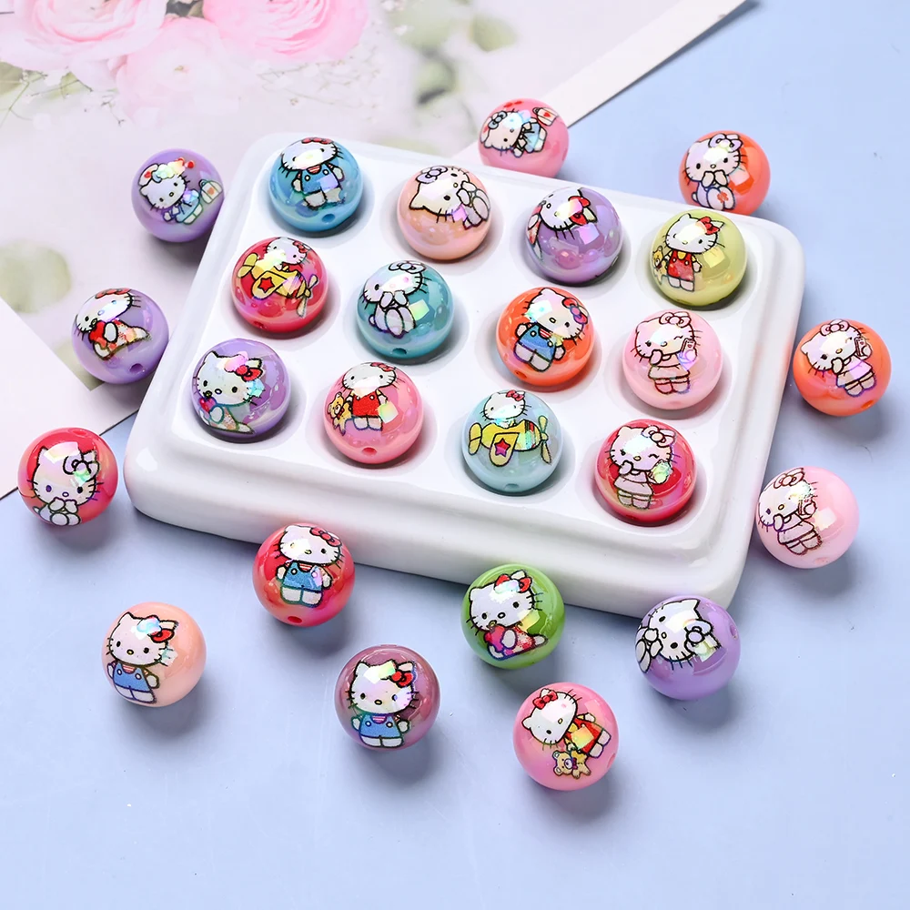 Cuentas de Hello Kitty | 16mm con Perforación 3mm | Pack Sorpresa de 10 Diseños Aleatorios Vibrantes