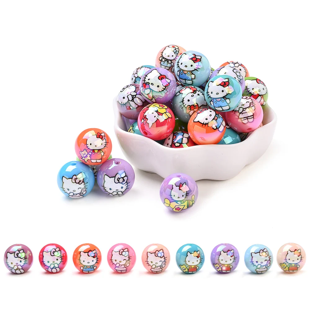 Cuentas de Hello Kitty | 16mm con Perforación 3mm | Pack Sorpresa de 10 Diseños Aleatorios Vibrantes