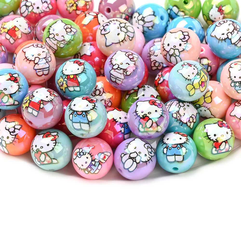 Cuentas de Hello Kitty | 16mm con Perforación 3mm | Pack Sorpresa de 10 Diseños Aleatorios Vibrantes
