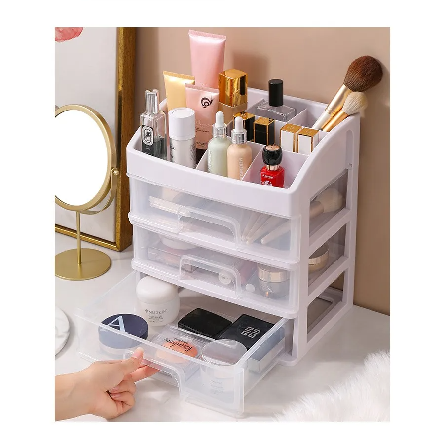 Organizador Modular 3 Niveles para Taller | 27x23x16.5 cm | Cajones Transparentes | Apilable (Rosa/Blanco)