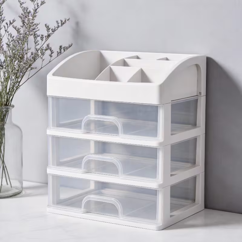 Organizador Modular 3 Niveles para Taller | 27x23x16.5 cm | Cajones Transparentes | Apilable (Rosa/Blanco)