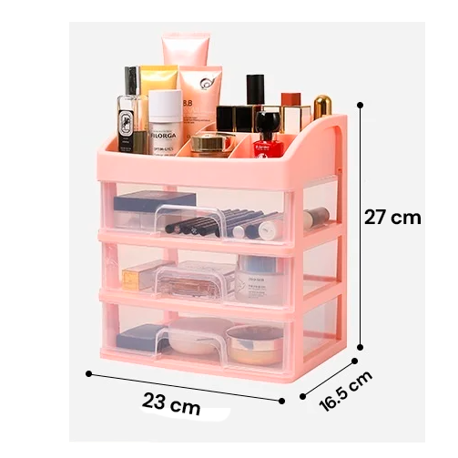 Organizador Modular 3 Niveles para Taller | 27x23x16.5 cm | Cajones Transparentes | Apilable (Rosa/Blanco)