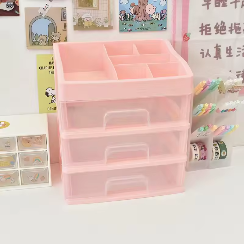 Organizador Modular 3 Niveles para Taller | 27x23x16.5 cm | Cajones Transparentes | Apilable (Rosa/Blanco)