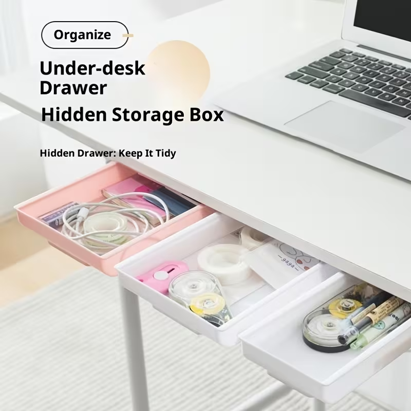 Organizador Bajo Escritorio 3 Cajones | Extraíble, con Adhesivo y Opción a Tornillos