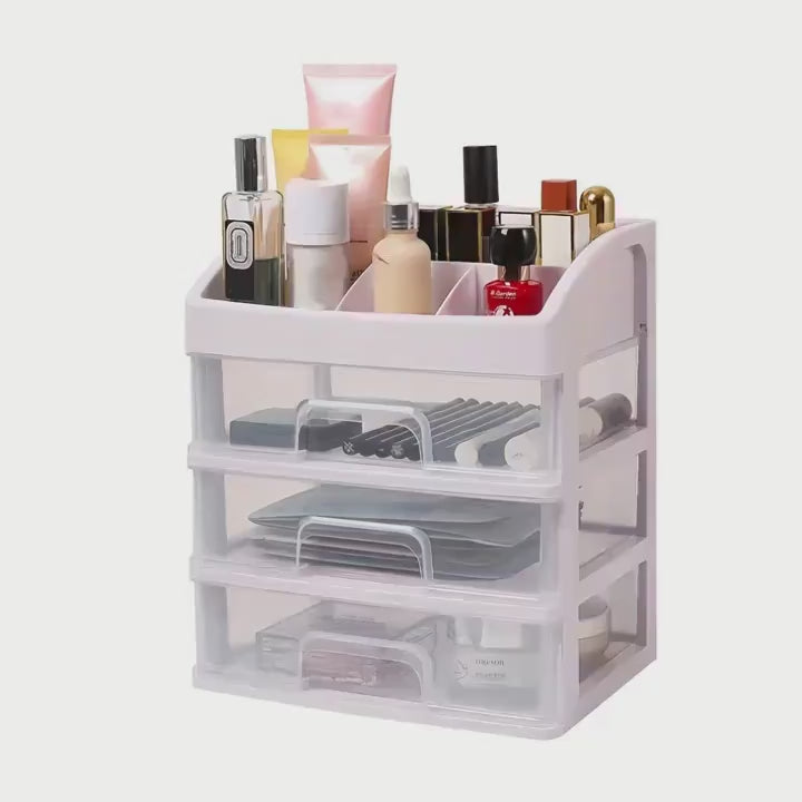 Organizador Modular 3 Niveles para Taller | 27x23x16.5 cm | Cajones Transparentes | Apilable (Rosa/Blanco)